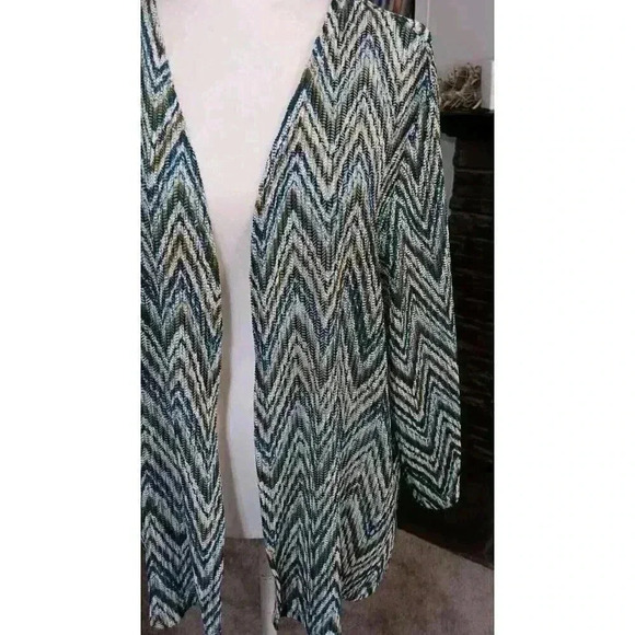 Alfred Dunner XL Woman Knit Cardigan Open Front Greens And Blues 3/4 Sleeve - Picture 2 of 6